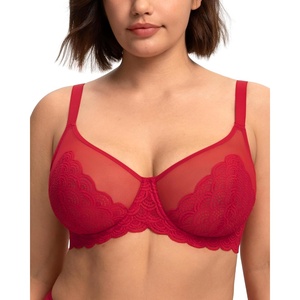 image:imageHSIA Minimizer Bras for Women Full Coverage Underwire Lace Mermaid Scales  Plussize fit unlined underwire support nonstretch lace and mesh backsmoothing band wide straps sizes 3248 CICoral Red