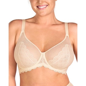 image:imageHSIA Minimizer Bras for Women Full Coverage Underwire Lace Mermaid Scales  Plussize fit unlined underwire support nonstretch lace and mesh backsmoothing band wide straps sizes 3248 CILight Beige