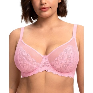 image:imageHSIA Minimizer Bras for Women Full Coverage Underwire Lace Mermaid Scales  Plussize fit unlined underwire support nonstretch lace and mesh backsmoothing band wide straps sizes 3248 CIPure Pink