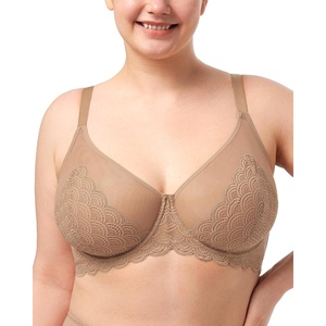 image:imageHSIA Minimizer Bras for Women Full Coverage Underwire Lace Mermaid Scales  Plussize fit unlined underwire support nonstretch lace and mesh backsmoothing band wide straps sizes 3248 CIBeige Brown
