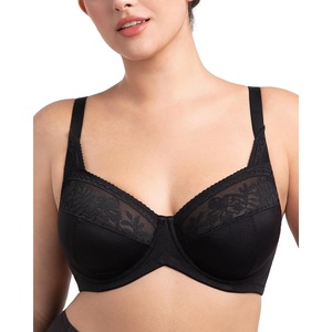 image:imageHSIA Minimizer Bras for Women Full Coverage Underwire Lace Mermaid Scales  Plussize fit unlined underwire support nonstretch lace and mesh backsmoothing band wide straps sizes 3248 CISoft Black
