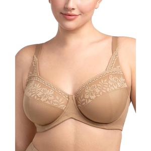 image:imageHSIA Minimizer Bras for Women Full Coverage Underwire Lace Mermaid Scales  Plussize fit unlined underwire support nonstretch lace and mesh backsmoothing band wide straps sizes 3248 CIDark Beige