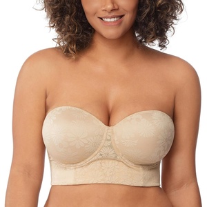 image:imageHSIA Strapless Bra for Women Large Breasts Plus Size Minimizer Longline  Push Up Supportive Underwire Long Line Corset Wide Band Back Fat Smoothing Balconette Minimizing Bustier for Big BustLace Natural Nude Style