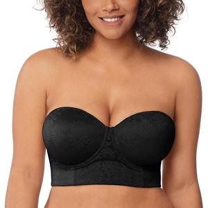 image:imageHSIA Strapless Bra for Women Large Breasts Plus Size Minimizer Longline  Push Up Supportive Underwire Long Line Corset Wide Band Back Fat Smoothing Balconette Minimizing Bustier for Big BustLace Black Lace