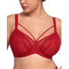image:imageHSIA Minimizer Bras for Women Unlined Underwire Lace Bras for Large Breasts  Full Coverage Plus Size Support Lift Breathable Everyday Essentials Soft Back Smoothing Wide Straps Sizes 3246 CIChristmascoral Red