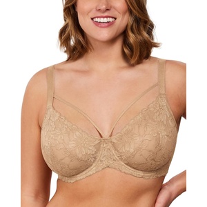 image:imageHSIA Minimizer Bras for Women Unlined Underwire Lace Bras for Large Breasts  Full Coverage Plus Size Support Lift Breathable Everyday Essentials Soft Back Smoothing Wide Straps Sizes 3246 CIBeige